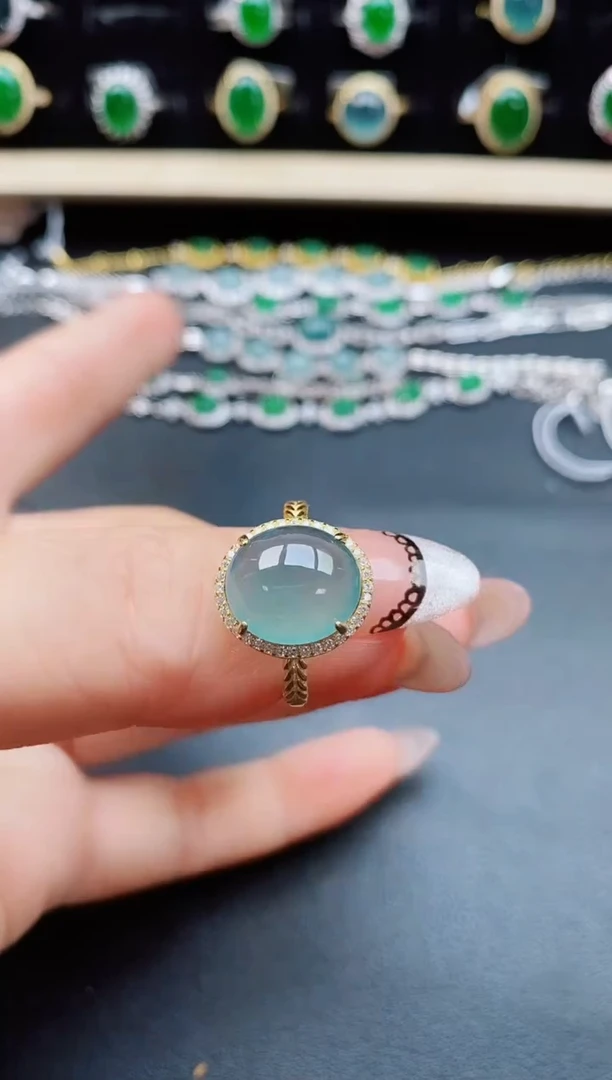 翡翠戒指银S925镶嵌0805