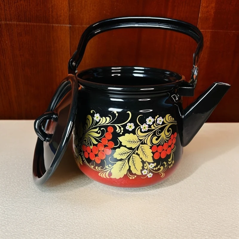 新疆包邮【1.5L黑红茶壶】樱桃花茶水壶家用复古带盖 高档好看圆形