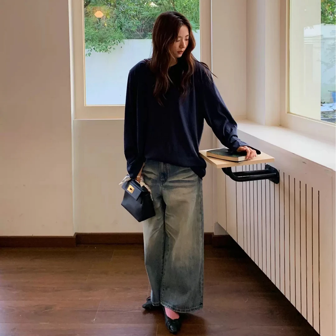 LILUSHOP【8.16 10:00新品】宽松直筒牛仔裤8分阔腿裤