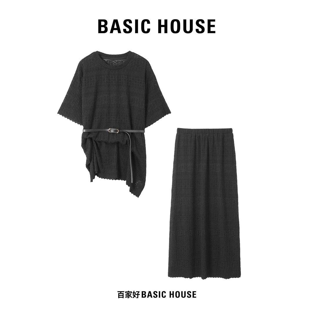 Basic House/百家好2025新常规镂空薄款轻奢蕾丝气质套装A972 XY