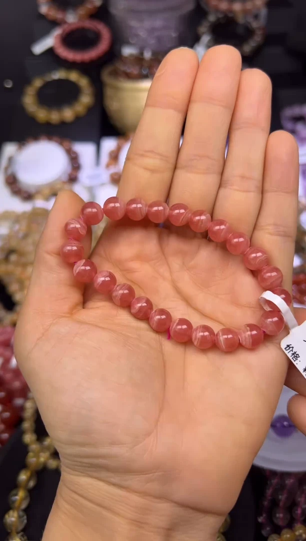 未镶嵌菱锰矿（红纹石）手串红纹石8mm+