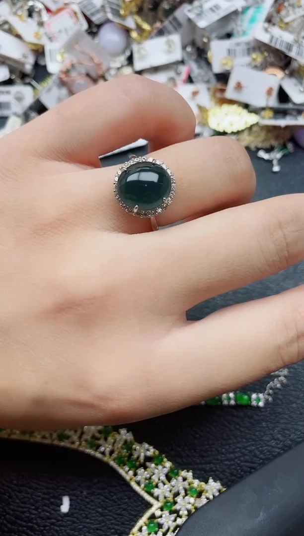银S925镶嵌戒指翡翠1