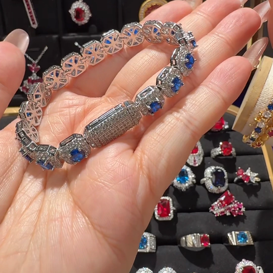 合成尖晶石Lumia阿鲁沙系列｜蓝色尖晶石宝石手链.附证书