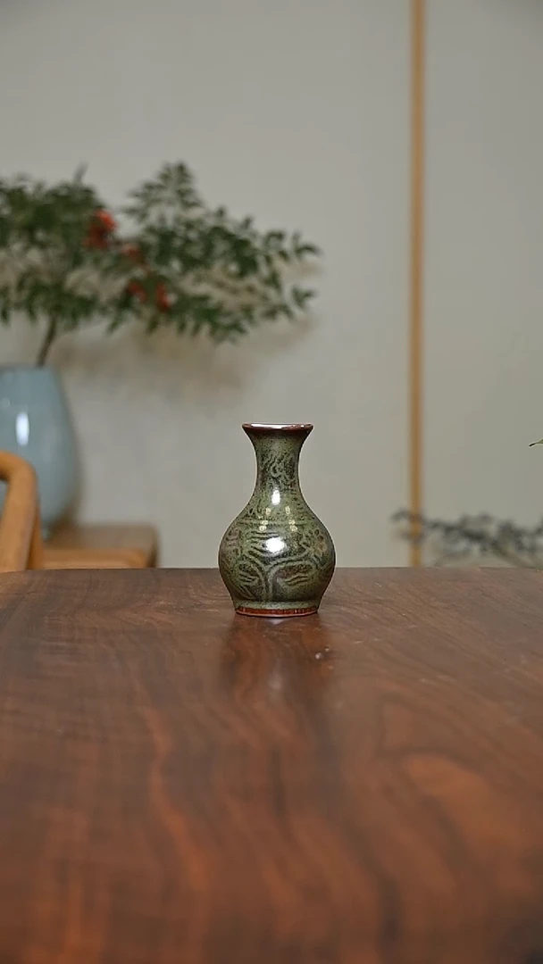 天***白鹅颈瓶冰箱贴 矿石釉 微瑕 朱家汝窑款