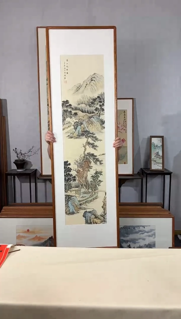 国画手绘*清江泛舟图*52*172cm带框发货