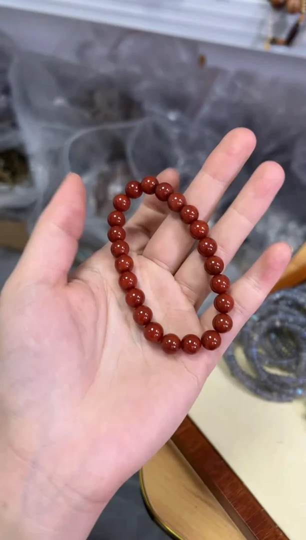 【闪购商品】玛瑙/玉髓手链未镶嵌柿子红圆珠素圈手串[0046]