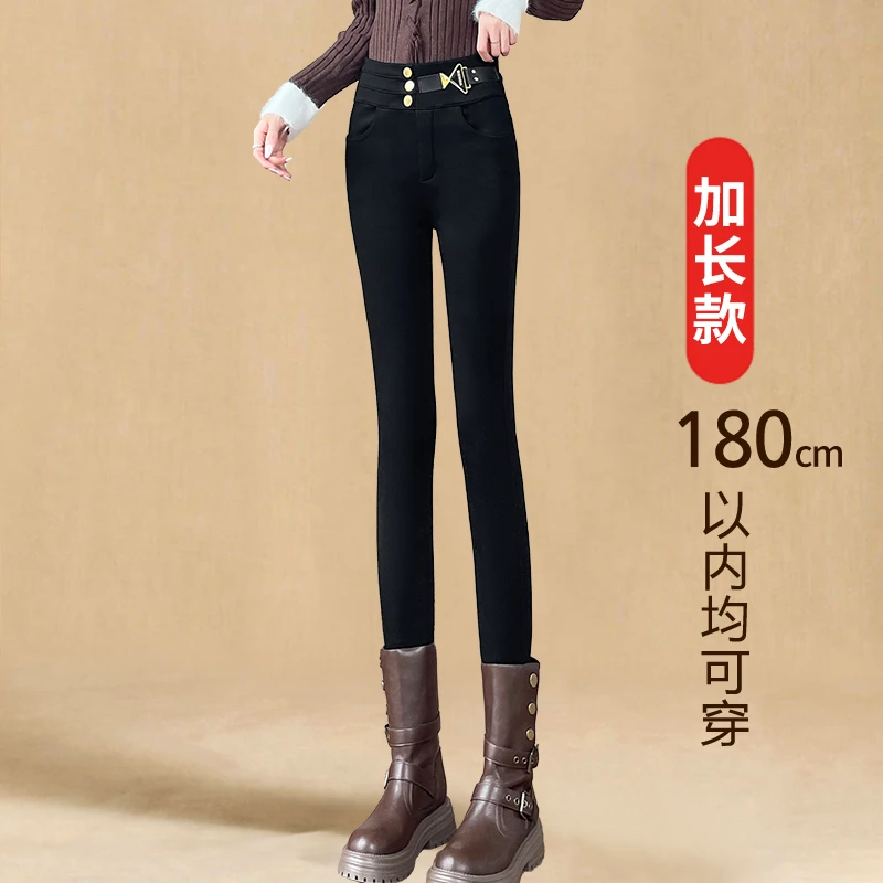 高腰显瘦打底裤女加绒加厚冬季新款加长裤显高休闲高弹外穿小黑裤