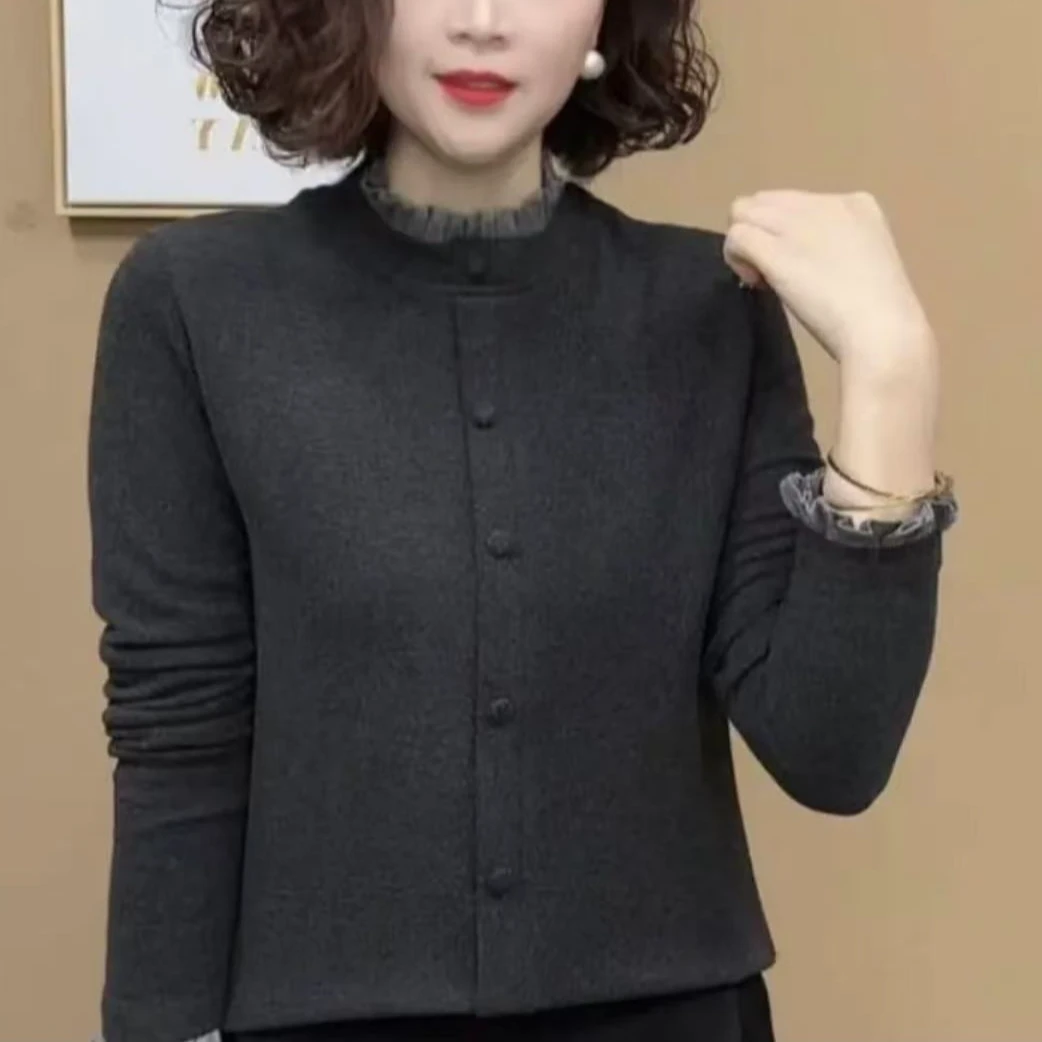 2025新款时尚洋气加厚打底衫女气质百搭设计感花苞领长袖上衣#889