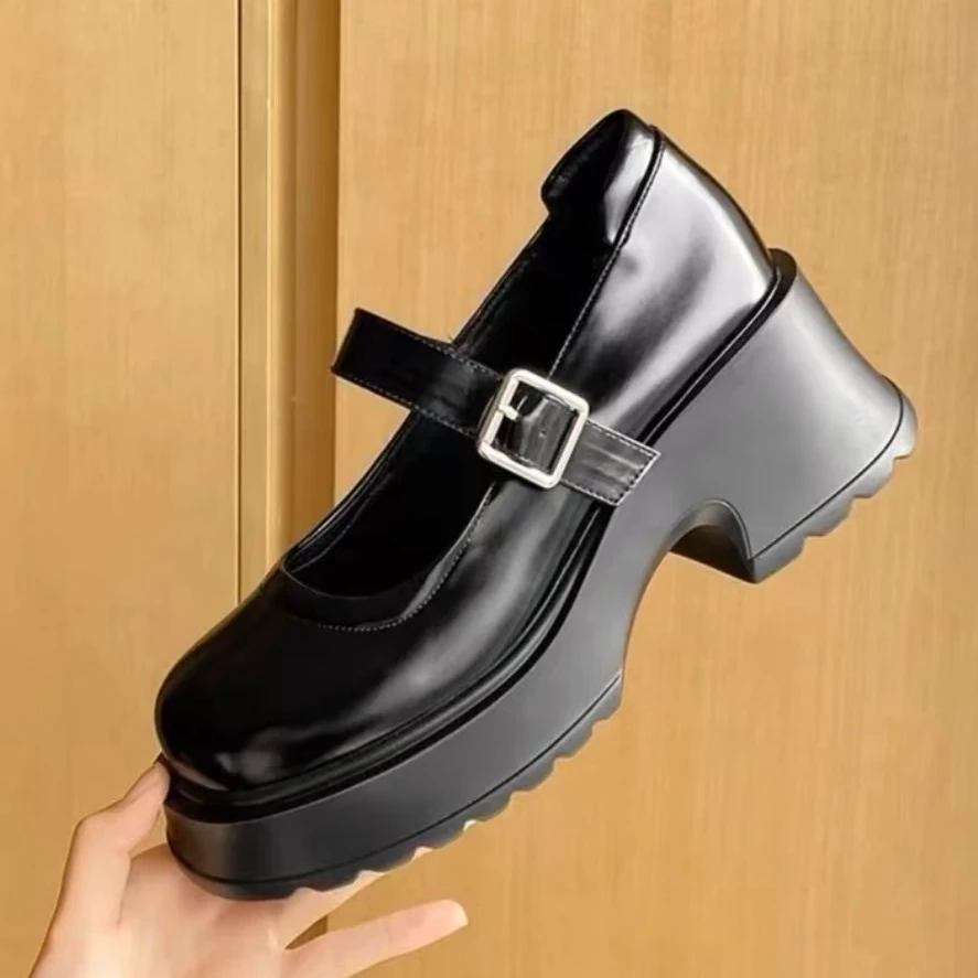 273101 新款法式浅口粗跟厚底百搭玛丽珍鞋