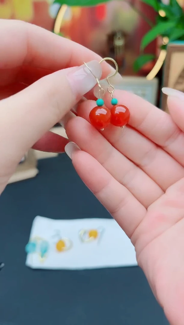 玛瑙/玉髓耳饰银S925镶嵌424