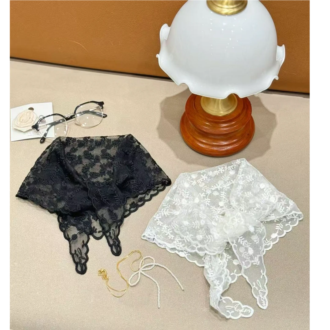 [68岁小姐姐]法式蕾丝提花网纱丝巾腰巾多用百搭三角巾NY 8005