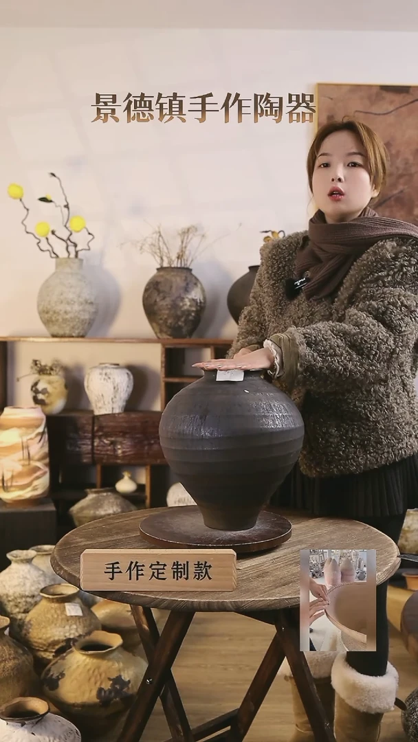 【闪购商品】摆件景德镇高温手工陶瓷口径11高度31
