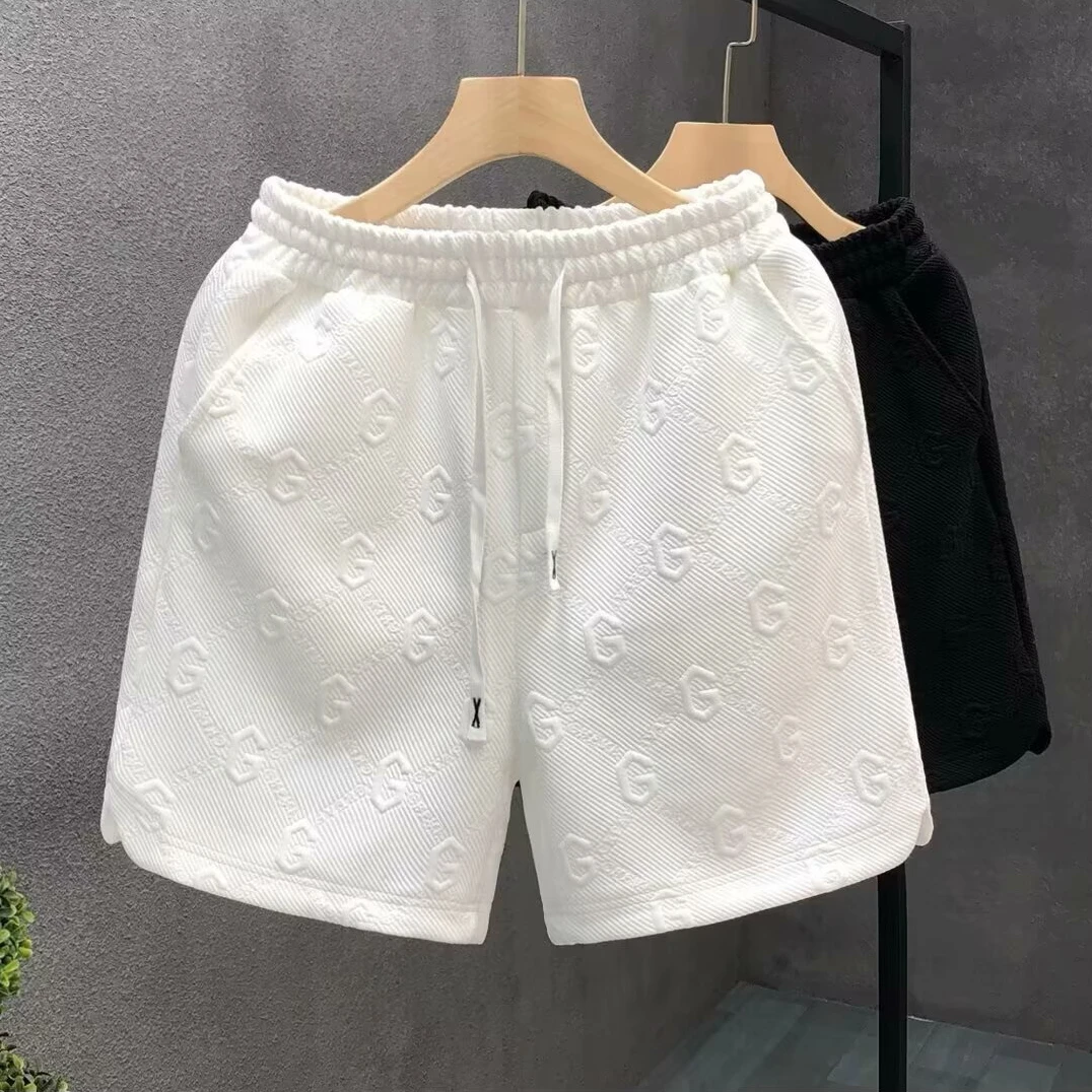 2025新款夏季潮牌轻奢大牌风格白色提花短裤男款五分裤男士半截裤