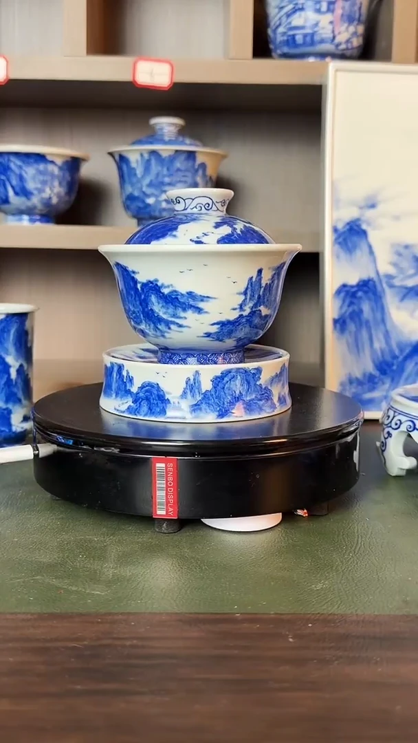 幕*精工青花宋画山水茶盘