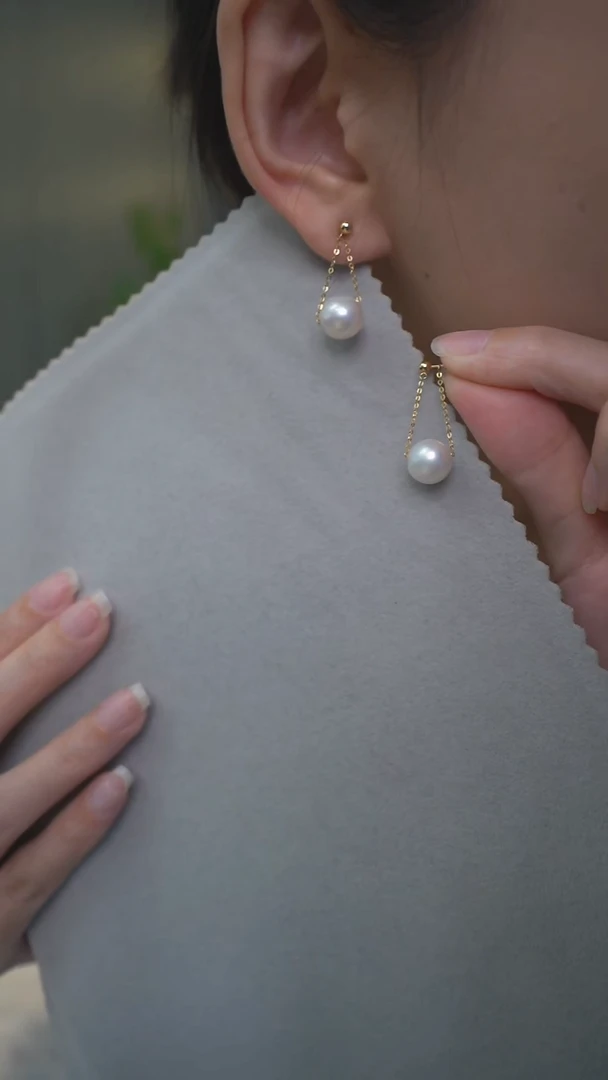 18K金镶嵌耳饰淡水珍珠通体18K金 9-10mm白色耳环