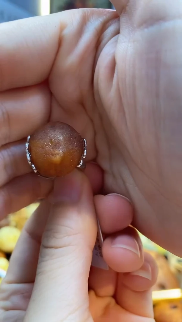 琥珀银S925镶嵌戒指戒指