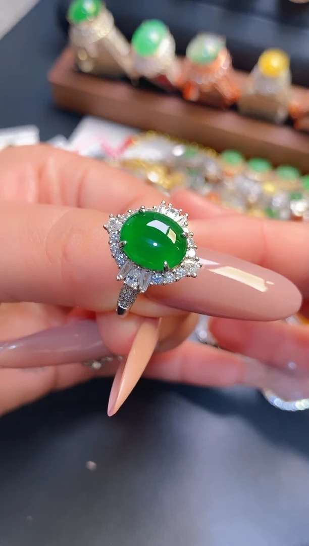 银S925镶嵌戒指翡翠天然