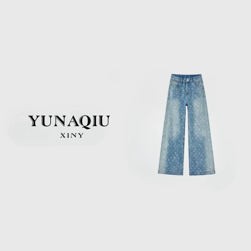 YUNAQIU 休闲百搭夏季秋季宽松水洗牛仔裤-8981