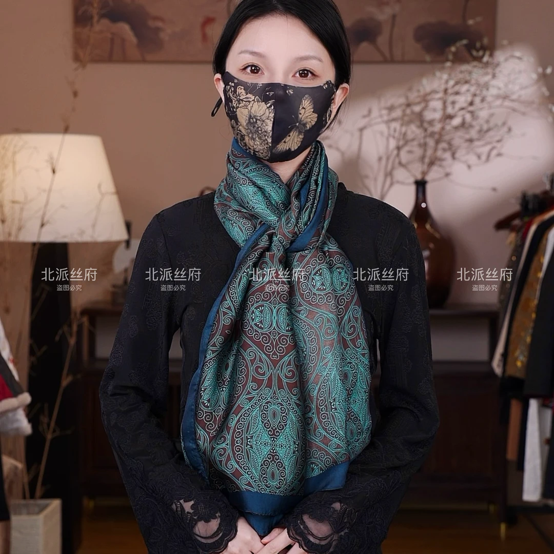 【夜兰月】北派A180*90香云缎 时尚高端气质印花长巾