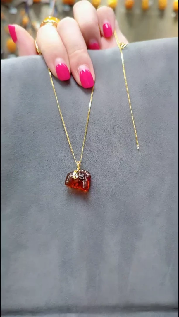 银S925镀金镶嵌吊坠(赠链)血珀﹣A885琥珀吊坠