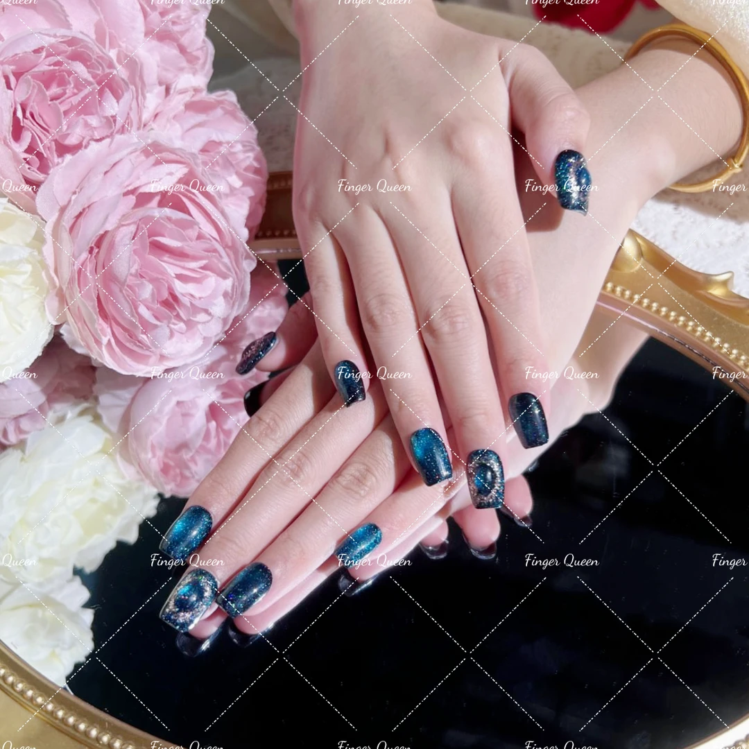 FingerQueen【深海之谜】纯手工穿戴甲气质猫眼显白原创可拆卸十片