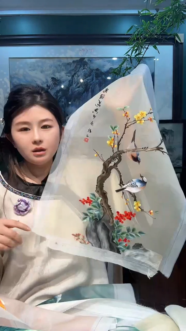 竖款非遗苏绣手工刺绣绣片