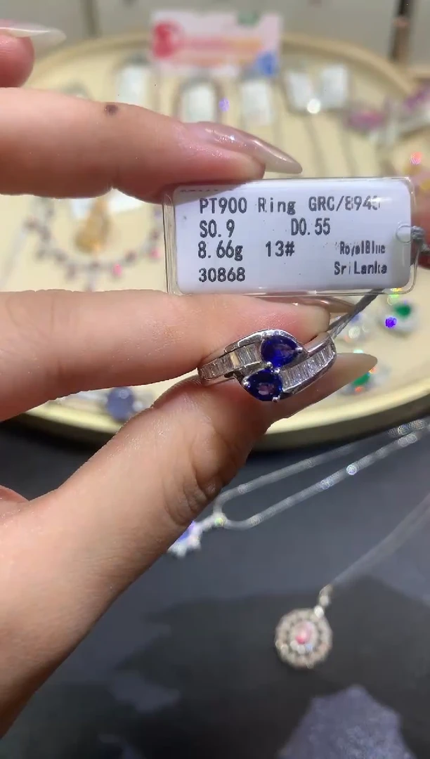 铂Pt850镶嵌戒指定制蓝宝石E600|11800