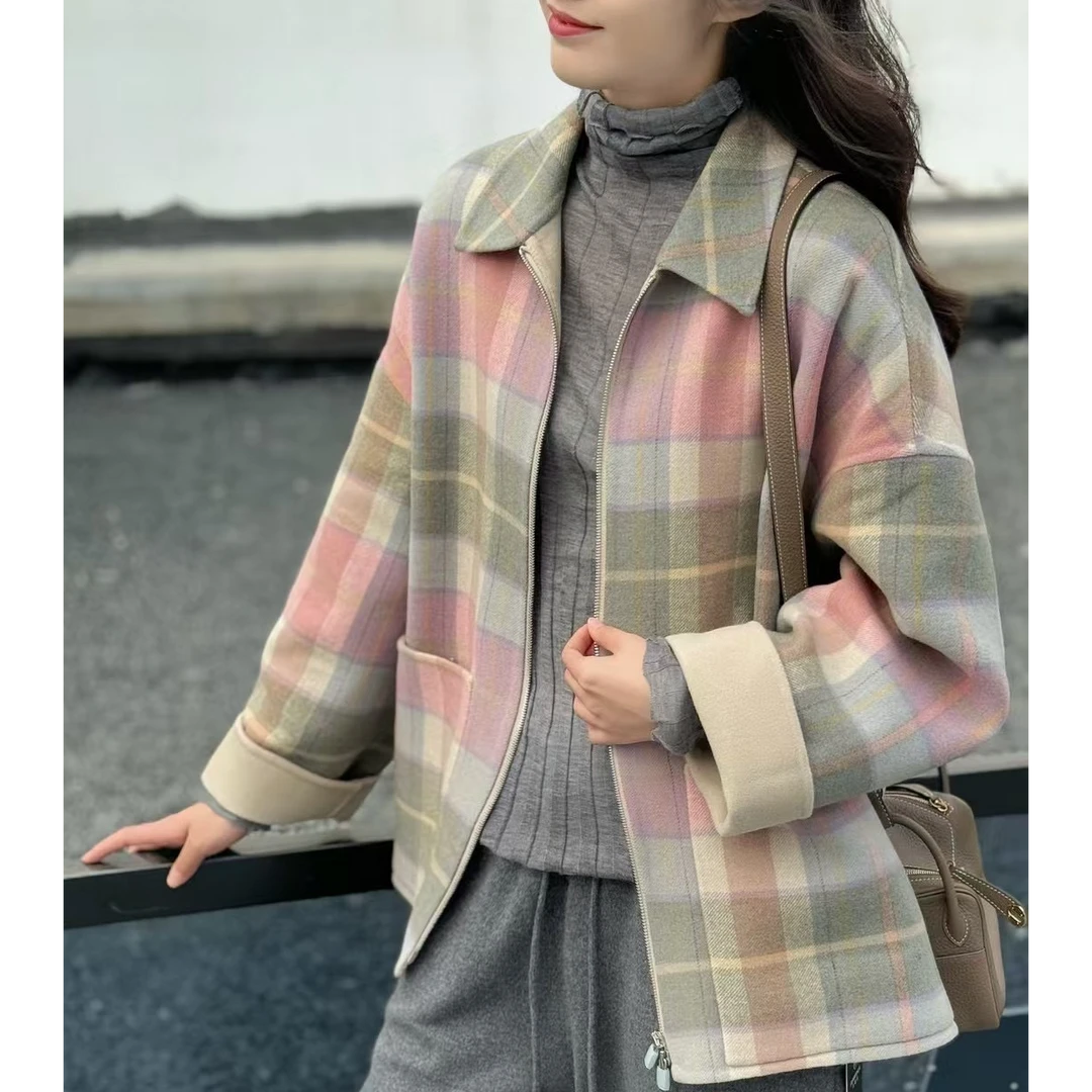 九畹花<云绒>粉格大衣