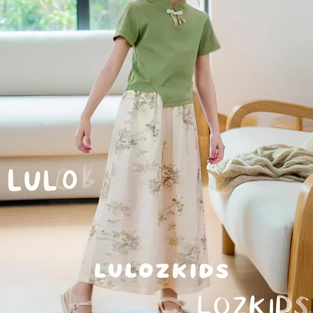LULOZKIDS女童新国风汉服2025新款新中式大儿童阔腿裤夏季两件套