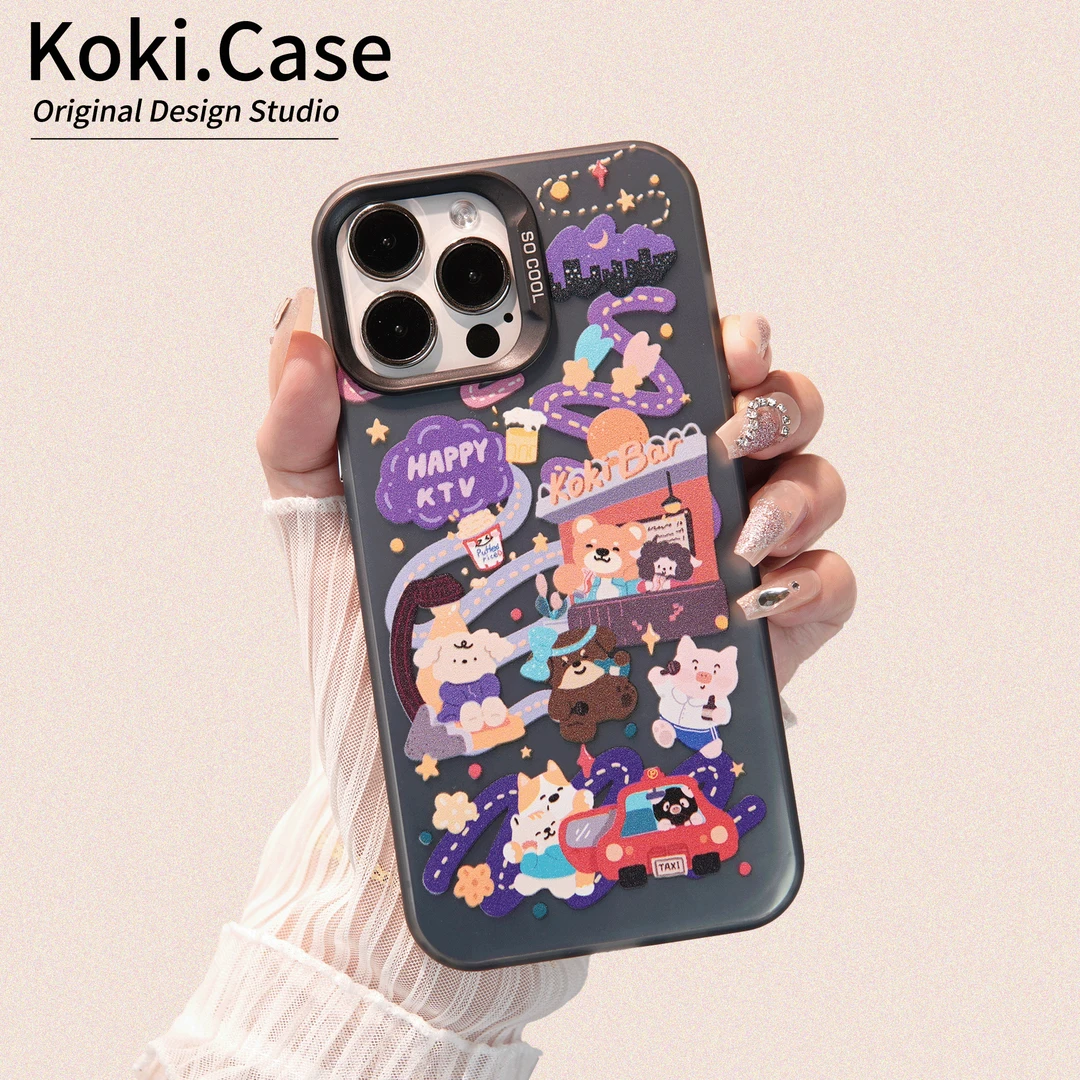 适用苹果16华为荣耀oppo欢乐KTV可爱创意卡通个性情侣手机壳新款