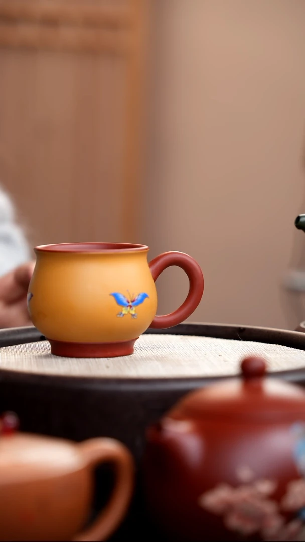 【闪购商品】紫砂茶壶段泥粉浆手把杯蝴蝶