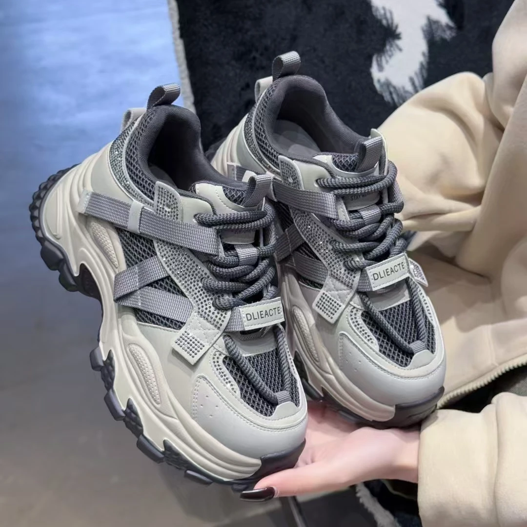 春季厚底港风老爹鞋ins潮轻奢皮网拼百搭运动休闲鞋25-1