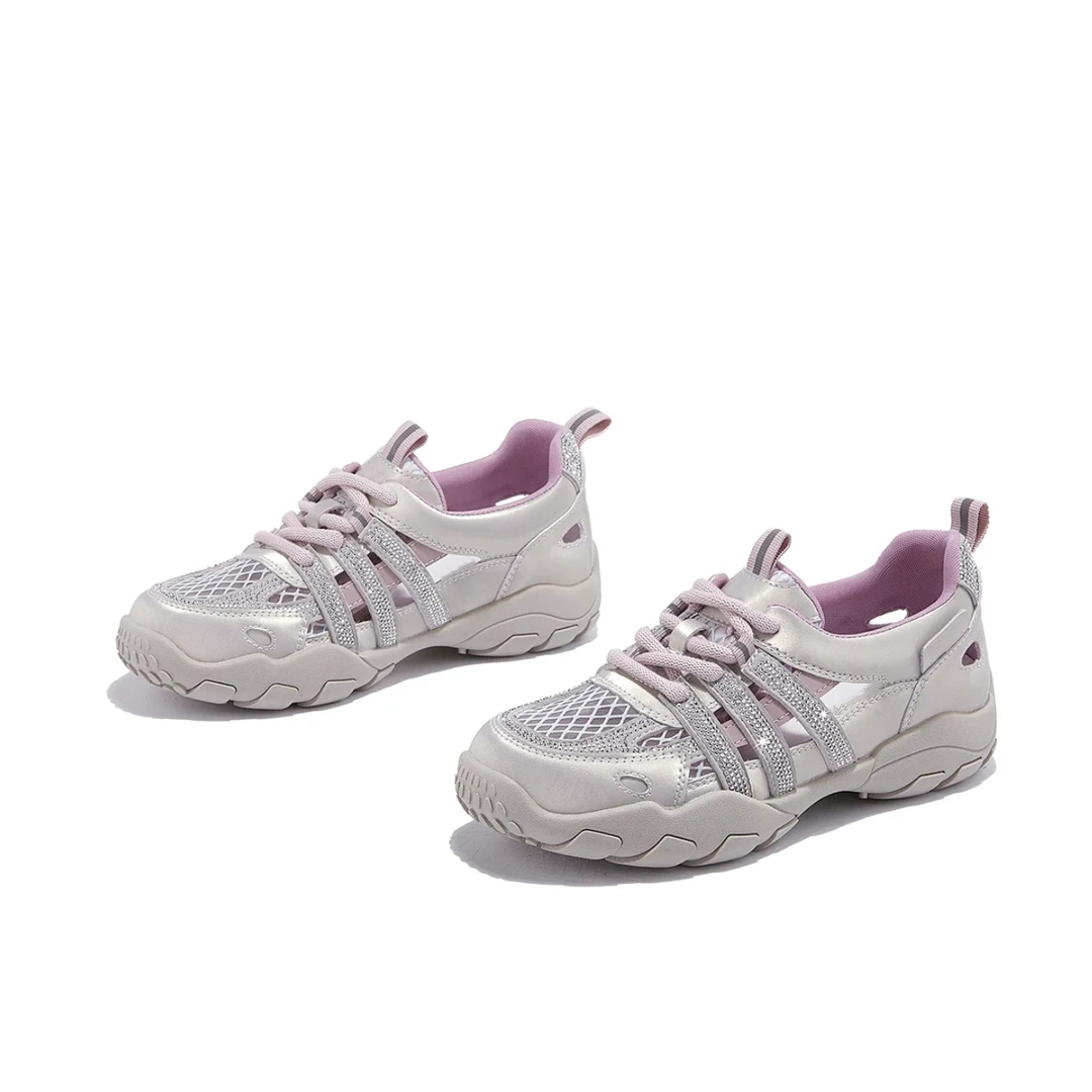 【银泰撤柜】真皮镂空水钻网面浅口女德训鞋夏季新款透气软底透气