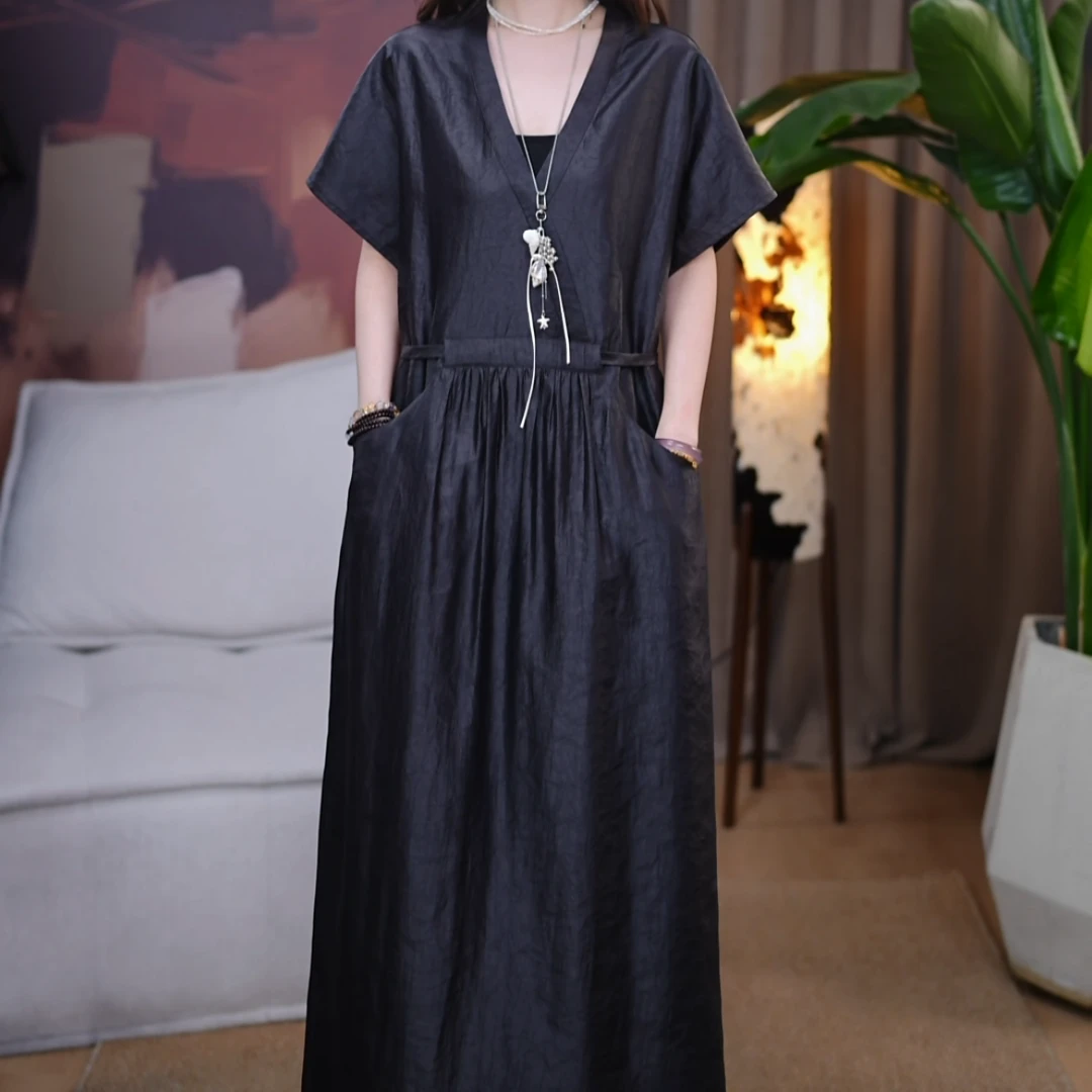 B『晚宁』100%桑蚕丝新中式气质显瘦百搭连衣裙