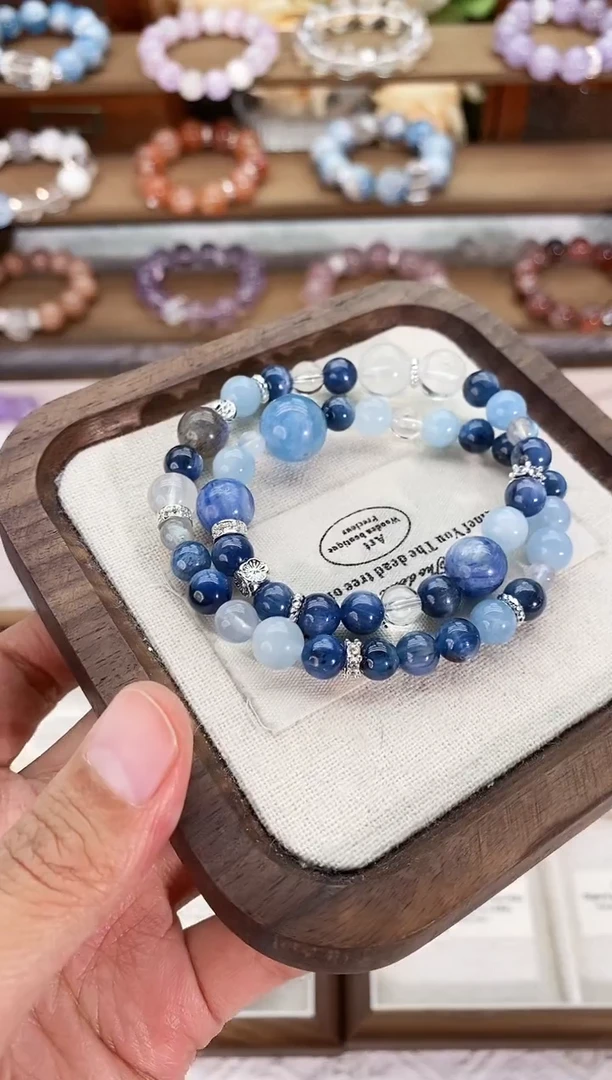 水晶手串合金蓝晶双圈