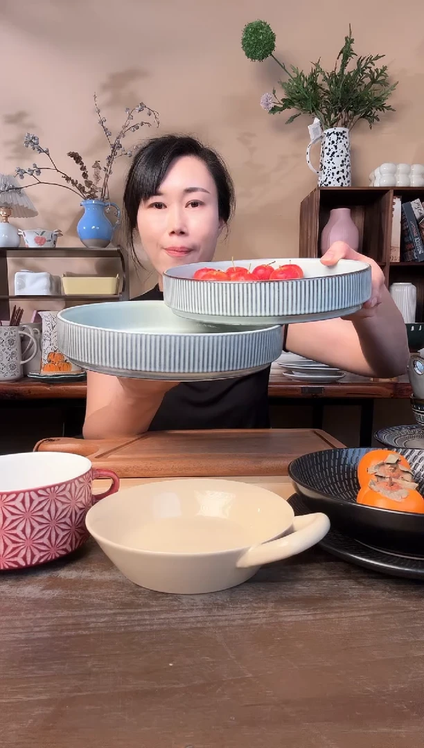 8英寸窑变线条麻点深盘2只微瑕