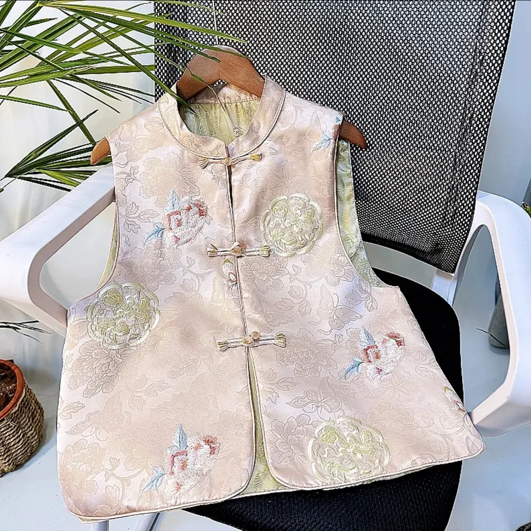 （华月）中式新款时尚国风气质网红复古春季重工刺绣中国风马夹提花