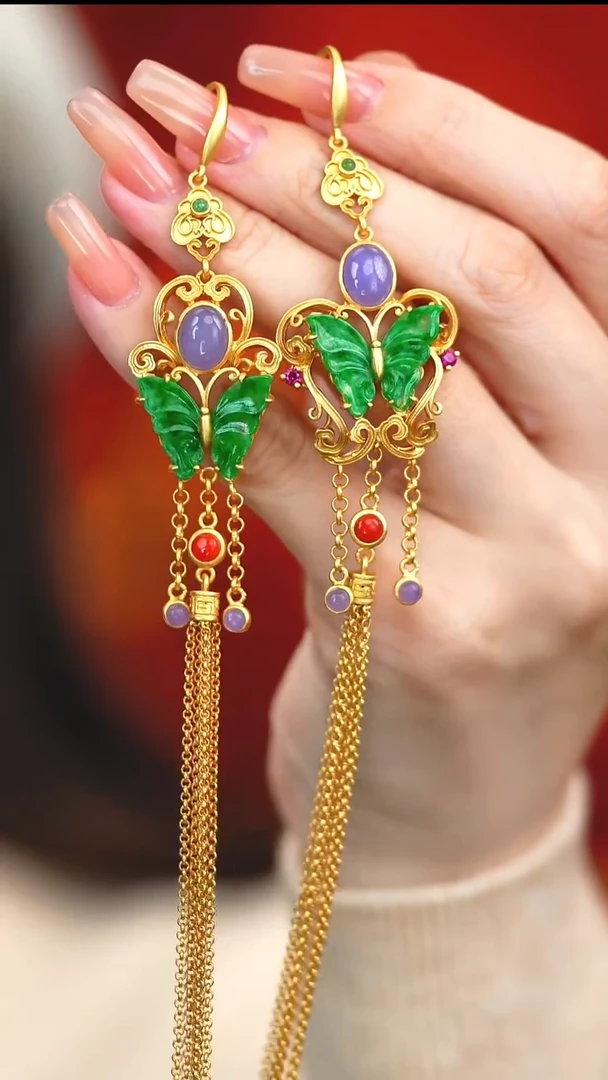 银S925镶嵌翡翠耳饰新款