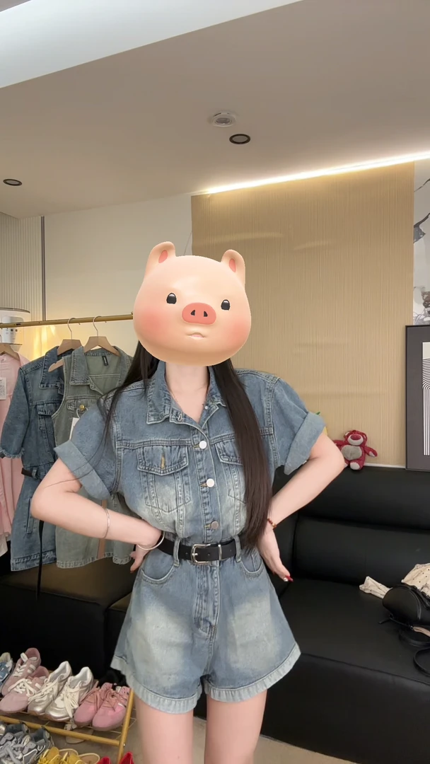 港风复古牛仔连体裤女2025年夏季新款美式辣妹设计感收腰高腰