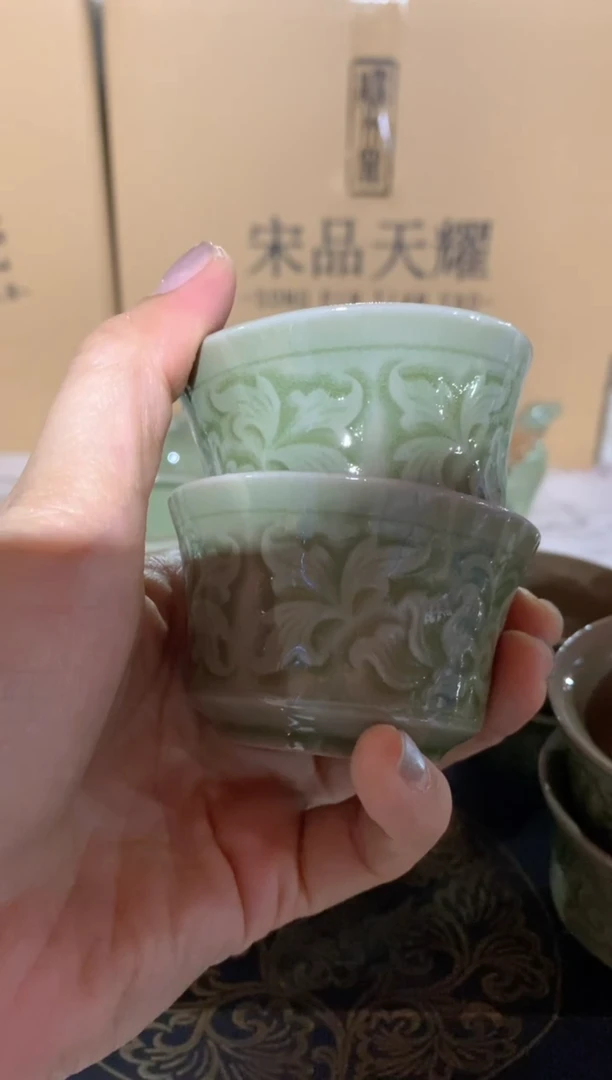 瓷片篱**咪耀州窑 微瑕处理 080901 汉阙茶杯  2只