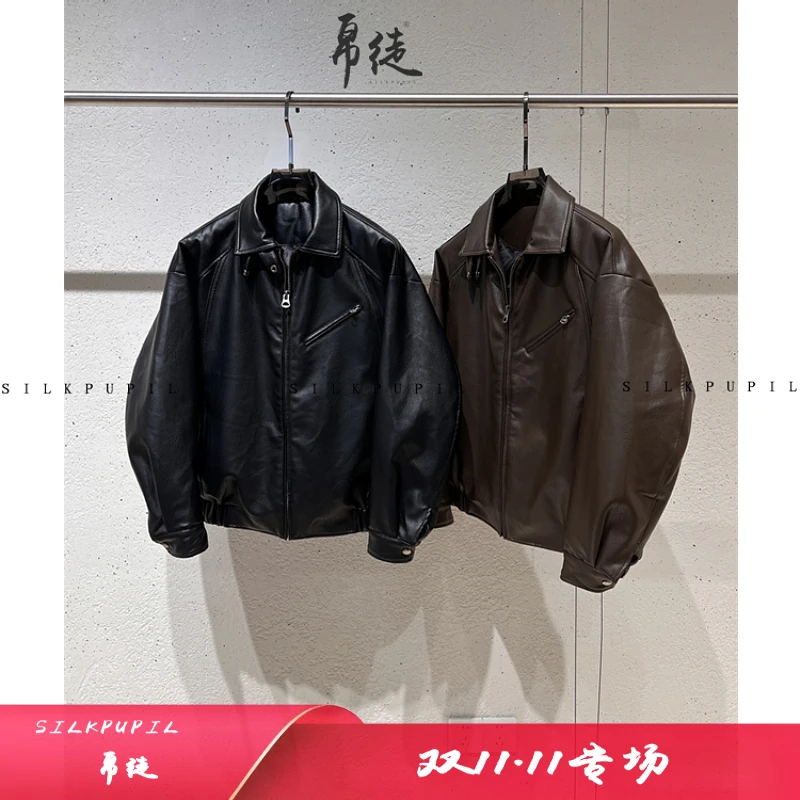 秋冬男装皮衣羽绒服翻领工装潮牌植物蛋白pu皮90白鸭绒羽绒服外套