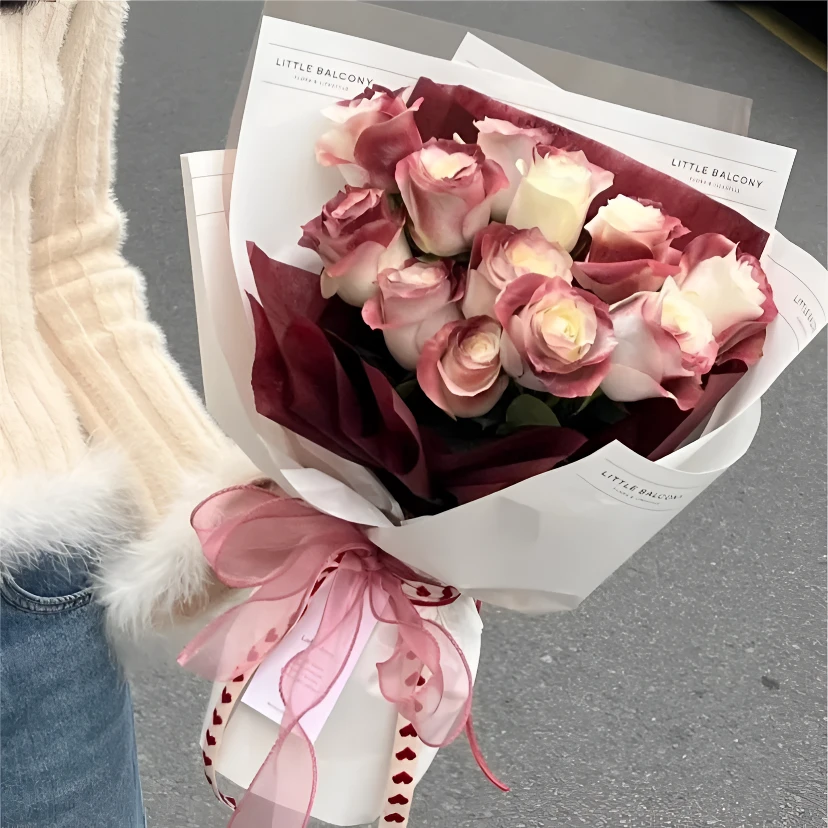 人气热卖♥【我的爱永远热烈】凡尔赛复古红喷色玫瑰系列送女友爱人浪漫约会表白花束小时达直播同城花店配送