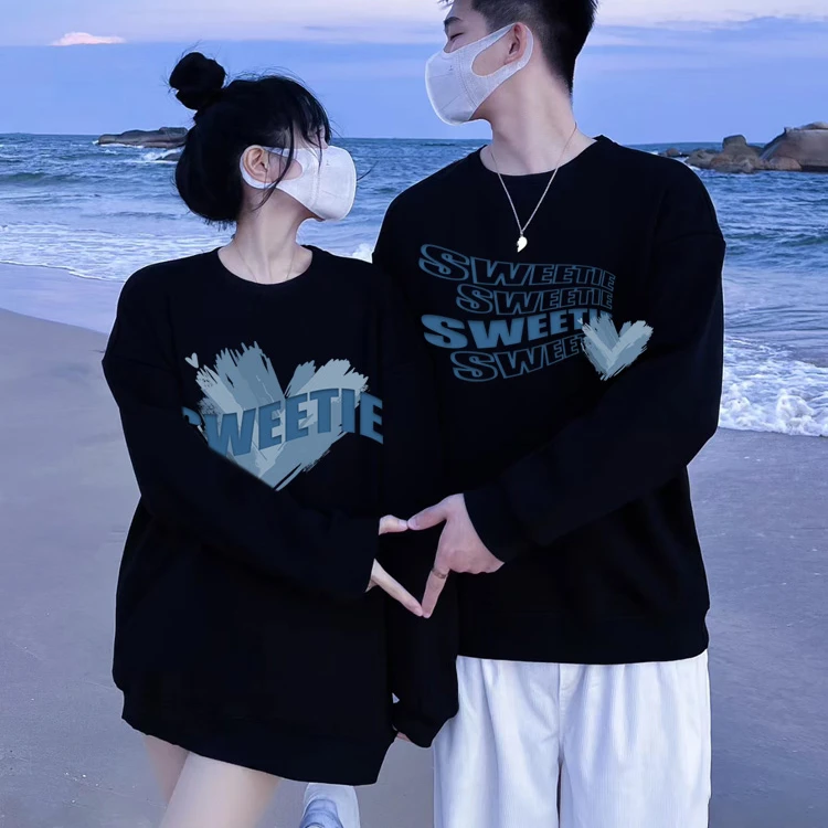 2025网红高端情侣装春秋长袖休闲宽松学生ins印花圆领韩版卫衣服