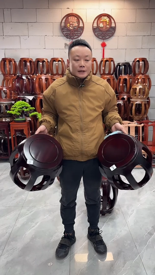 【闪购商品】花梨木类坐具酸枝色大号鼓凳一对5号