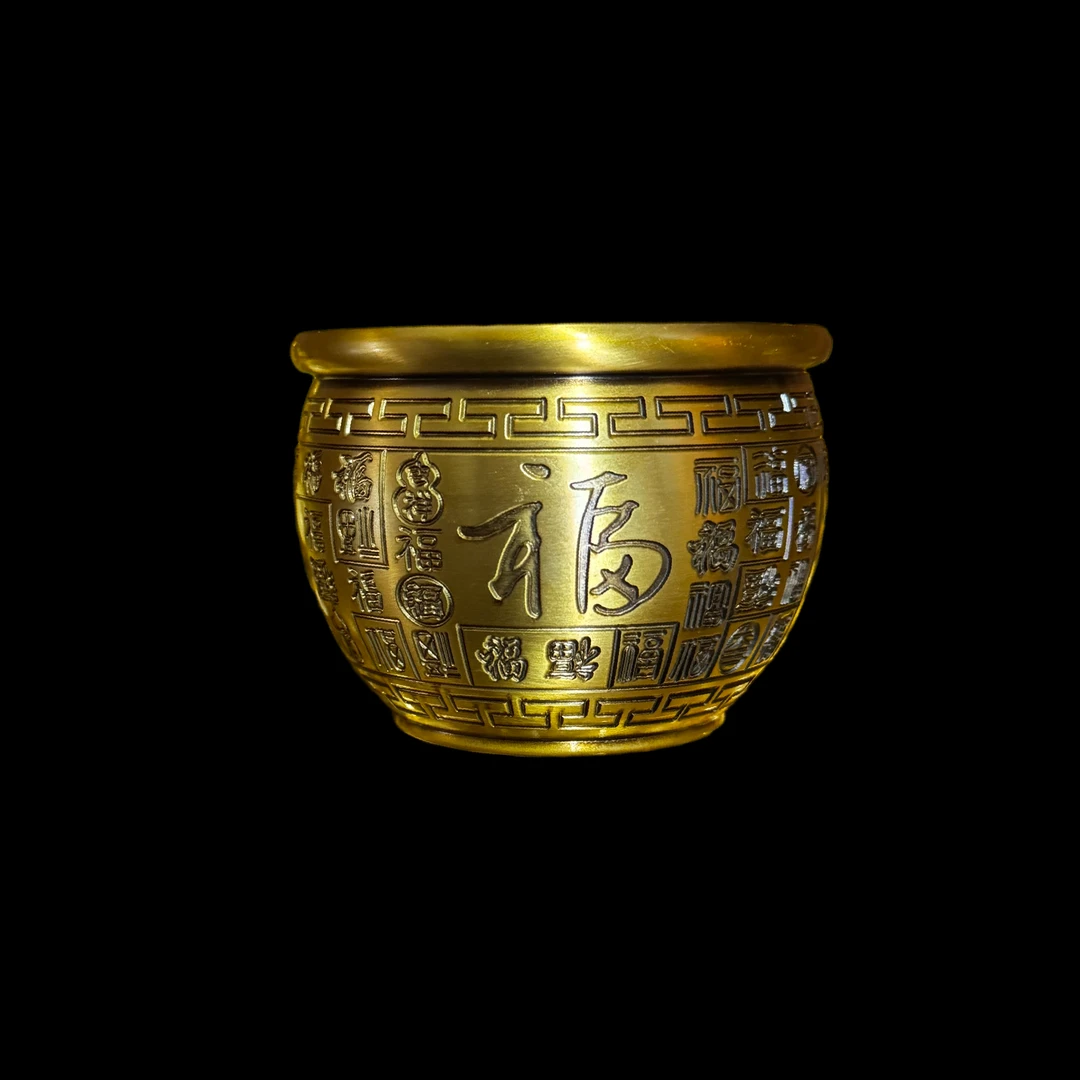 百福缸 吉祥摆件 聚宝盆 纯黄铜器风水挂件 百福杯 工艺品高档