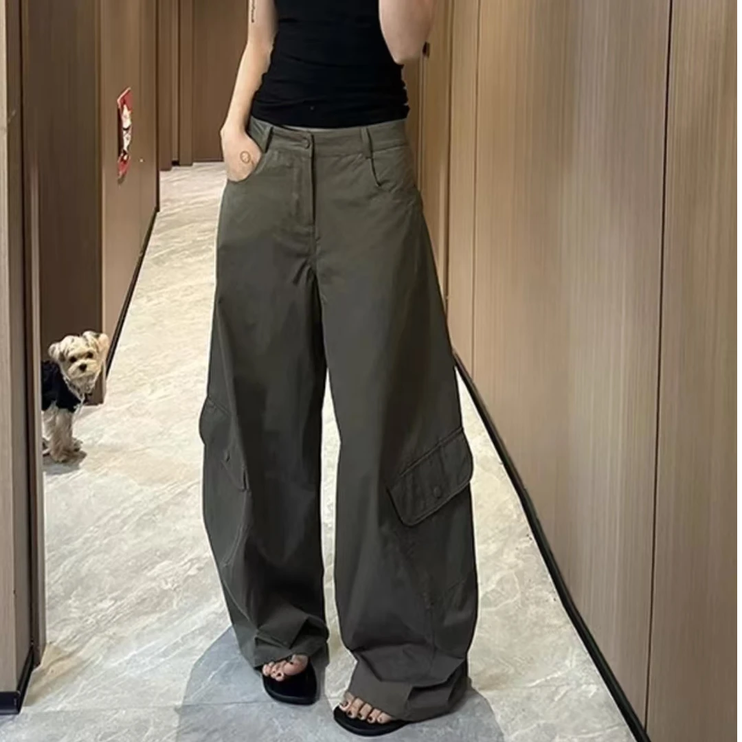 褶皱秋季无弹力工装裤薄款休闲裤阔腿裤痞帅御姐风