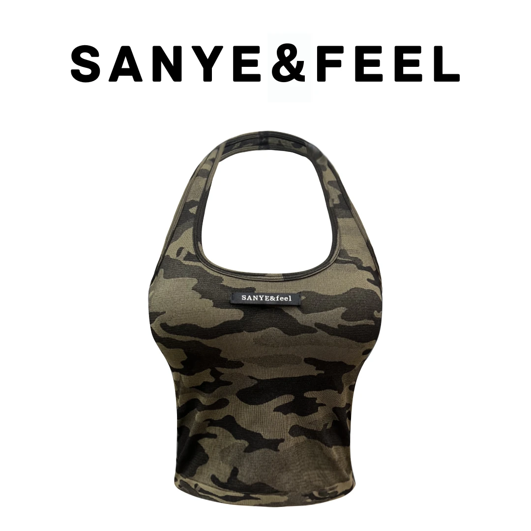 大妍的礼物-【百搭纯欲】春季新款修身迷彩挂脖打底吊带319YX