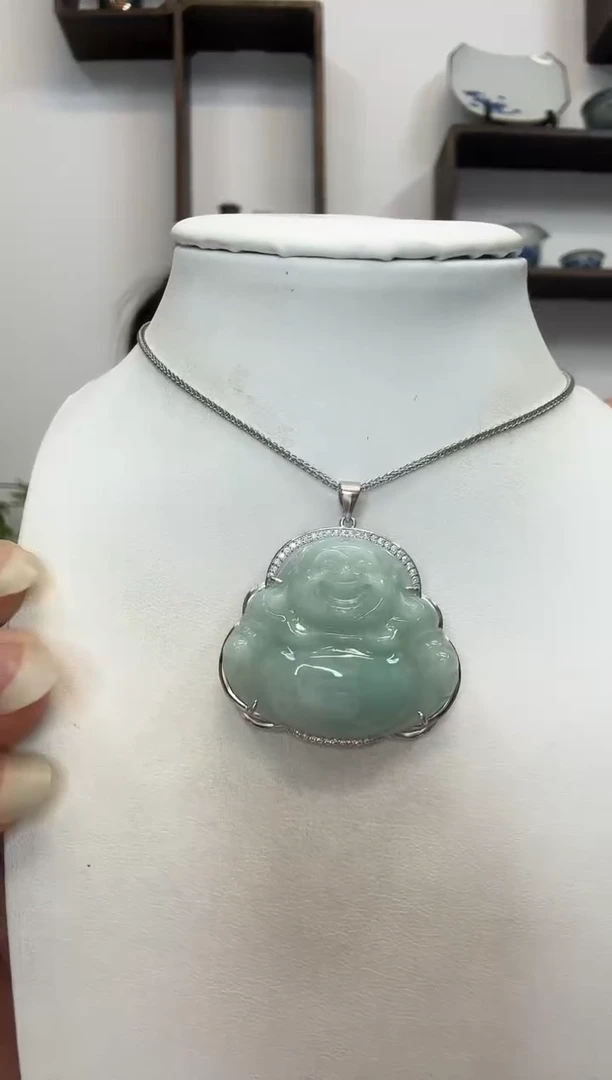 吊坠(赠链)银S925镶嵌翡翠佛公