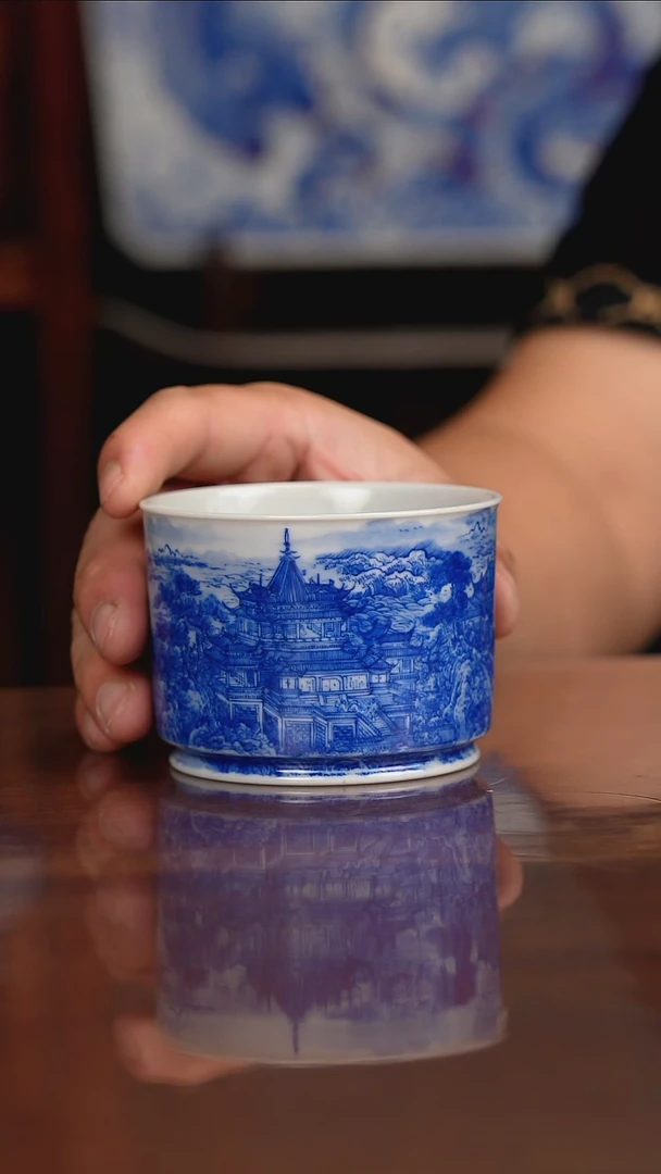 自成柴窑青花蓬莱仙境
