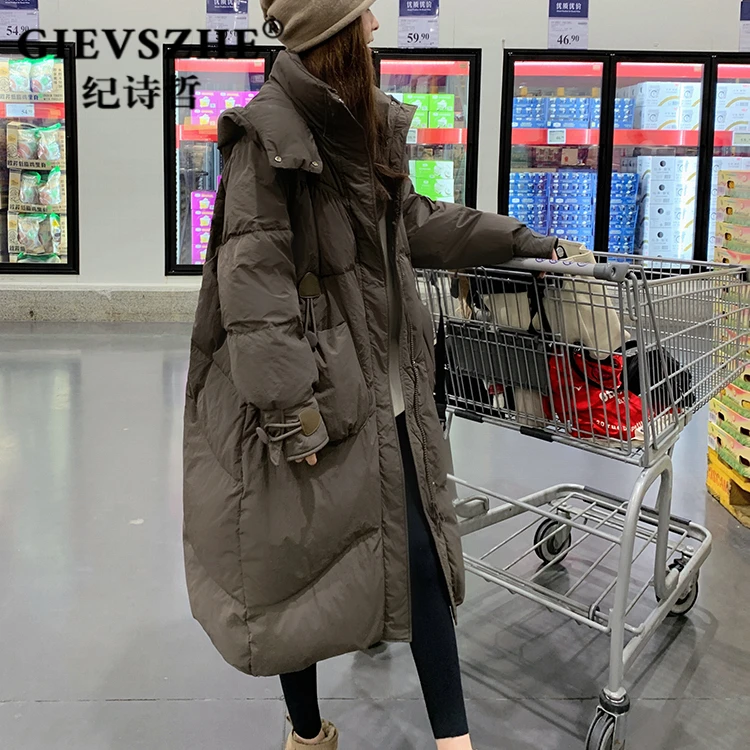 纪诗哲长款灰色羽绒服女冬季2025新款今年流行宽松加厚白鸭绒外套